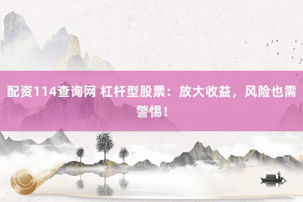 配资114查询网 杠杆型股票：放大收益，风险也需警惕！