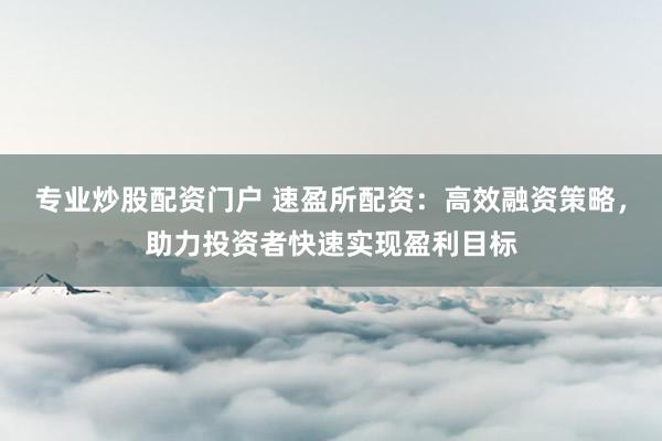 专业炒股配资门户 速盈所配资：高效融资策略，助力投资者快速实现盈利目标