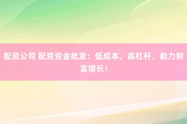 配资公司 配资资金批发：低成本，高杠杆，助力财富增长！