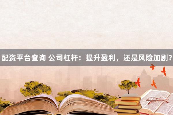 配资平台查询 公司杠杆：提升盈利，还是风险加剧？
