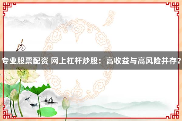 专业股票配资 网上杠杆炒股：高收益与高风险并存？